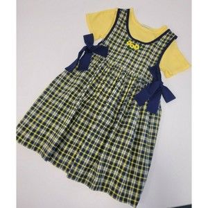 Rare Editions 2PC Plaid Jumper Dress Flowers Ties Size 6